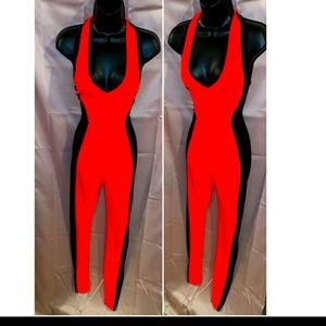 Hot Pink and Black Halter Jumpsuit